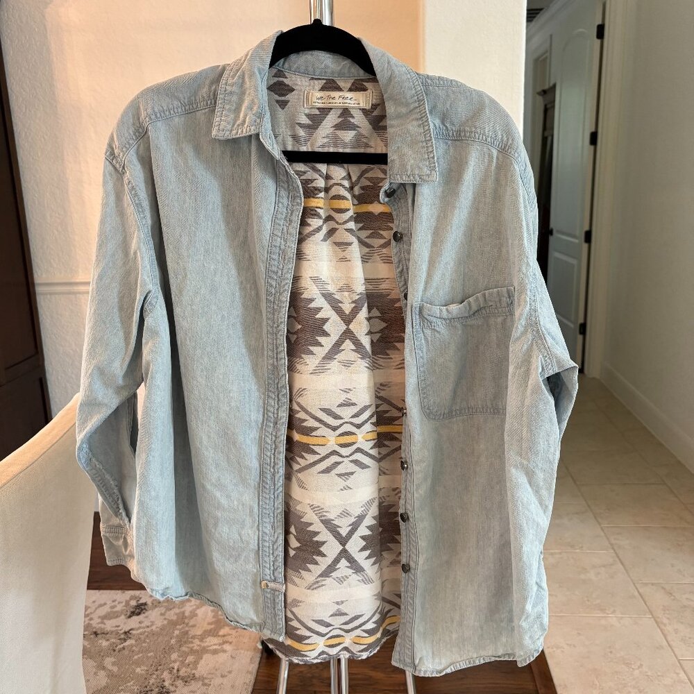 We The Free Womens Blue Aztec Native Western Button Down Shirt